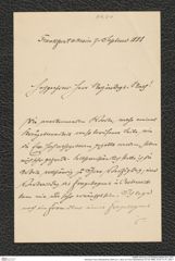 Nachlass Franz Steindachner, Brief von J. Blum an Franz Steindachner (07.09.1888), Inv.Nr. 41.01, Seite 1
